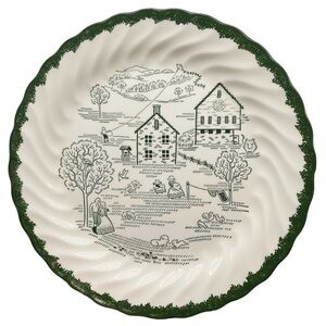 Vintage Countryside Underglaze Print Luncheon Plate Ca 9.5” 1954 Amish Harvest